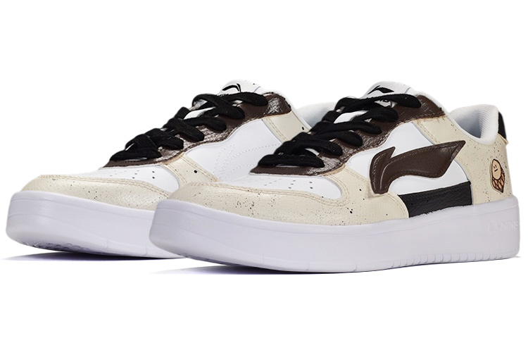 Lookbook [Kasut Custom] Li-Ning Sneaker Low Lukisan Tangan Kelabu-Coklat 'Chocolate Cartoon Acorn' AGCQ455-2(TeamE-男款手绘皮贴灰棕)