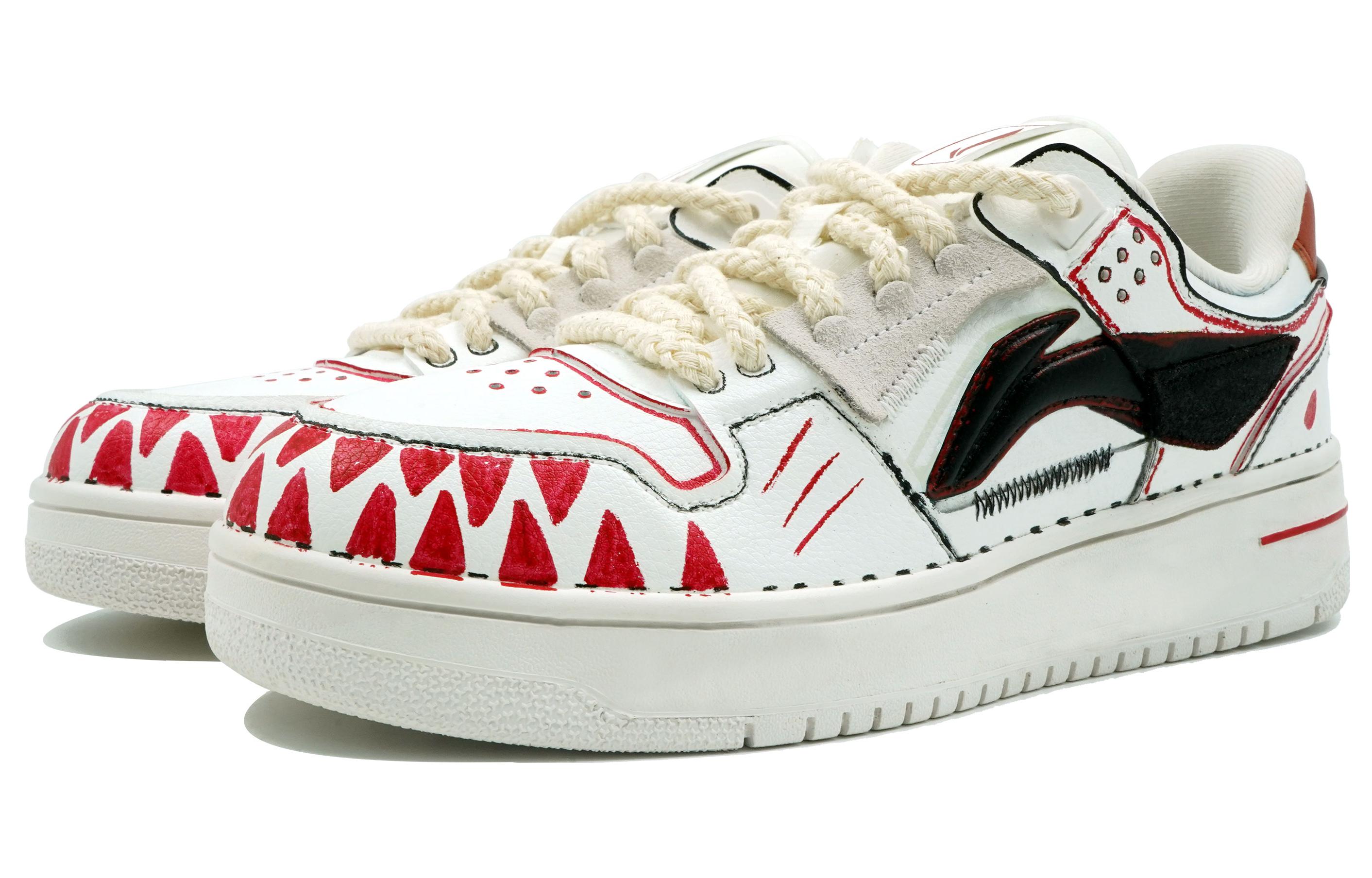 Shop [Sepatu Kustom] Li-Ning Tianji 'Shark Graffiti Putih-Hitam' AGCP299-5(Team113--鲨鱼)