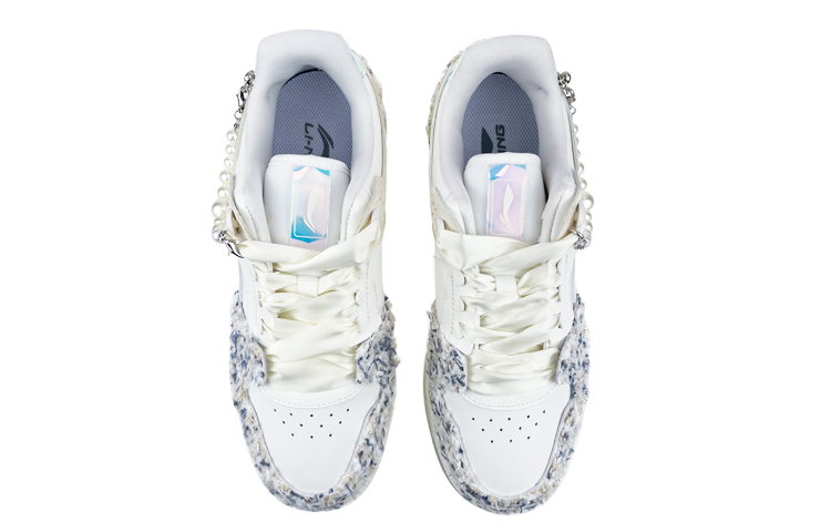 Shop [Kasut Custom] Li-Ning Tianji 'Valentine' Wanita 'Putih Biru' Rantai Pearl & Reben AGCP362-8(Team叁-女款小香风S-BOX)