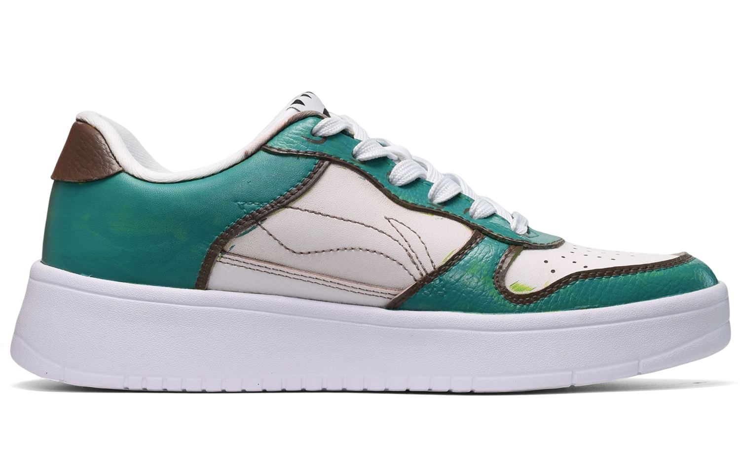 Order [Sepatu Custom] Li-Ning Vintage Low 'Putih Hijau Coklat' AGCQ455-2(TeamE-男款鲨鱼皮贴白绿棕)