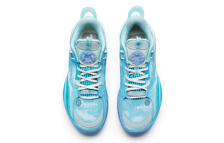 Shop 【定制球鞋】LiNing李寧 全城10 野鶴製造 回彈減震籃球鞋 珍珠白 棉花糖 中國風 藍天白雲 漸變 手繪 男款 藍粉