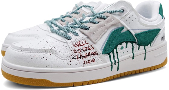 【客製化球鞋】 LiNing李寧 天跡 小丑元素 潑墨 手繪塗鴉 反光鞋帶 休閒 低幫 板鞋 男款 白綠 Lookbook 【客製化球鞋】 LiNing李寧 天跡 小丑元素 潑墨 手繪塗鴉 反光鞋帶 休閒 低幫 板鞋 男款 白綠