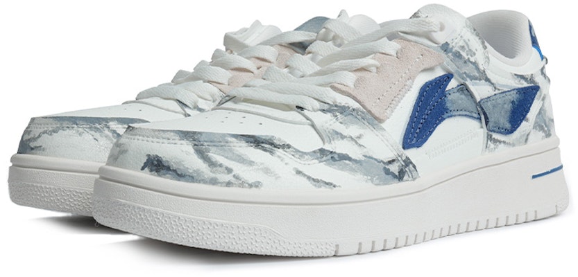 【定制球鞋】 LiNing李寧 天跡 皮革 中國風定制 國潮無序 水墨 防滑耐磨平衡輕便 低幫 板鞋 男款 灰藍 Lookbook 【定制球鞋】 LiNing李寧 天跡 皮革 中國風定制 國潮無序 水墨 防滑耐磨平衡輕便 低幫 板鞋 男款 灰藍