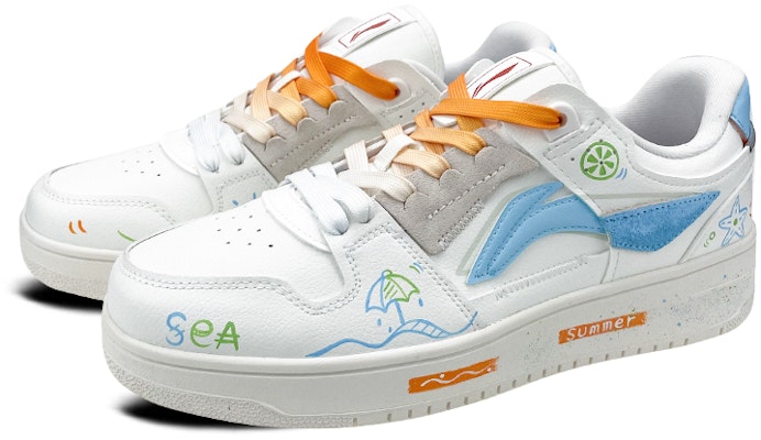 【定制球鞋】 LiNing李寧 天跡 是在玩鞋 情人節禮盒 塗鴉 夏日 沙灘椰樹 可愛 情侶 低幫 板鞋 男款 白橙 Lookbook 【定制球鞋】 LiNing李寧 天跡 是在玩鞋 情人節禮盒 塗鴉 夏日 沙灘椰樹 可愛 情侶 低幫 板鞋 男款 白橙