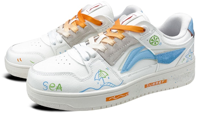 【定制球鞋】【預售】LiNing李寧 天跡 情人節主題 塗鴉 夏日 沙灘椰樹 可愛 情侶 禮物 低幫 板鞋 男款 白橙 Lookbook 【定制球鞋】【預售】LiNing李寧 天跡 情人節主題 塗鴉 夏日 沙灘椰樹 可愛 情侶 禮物 低幫 板鞋 男款 白橙