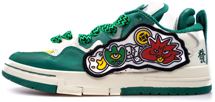 custom-shoes-li-ning-way-of-wade-pro-low-top-white-green-mahjong-theme-graffiti-monster-smile-face-velcro