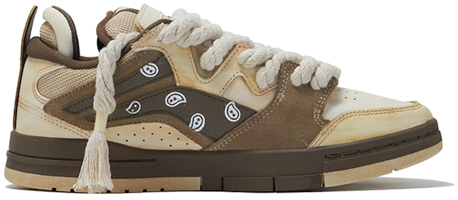 【定製球鞋】 LiNing李寧 惟吾 腰果花白 手繪噴繪貼布 特殊鞋盒 低幫 板鞋 男款 卡其白棕 Order 【定製球鞋】 LiNing李寧 惟吾 腰果花白 手繪噴繪貼布 特殊鞋盒 低幫 板鞋 男款 卡其白棕