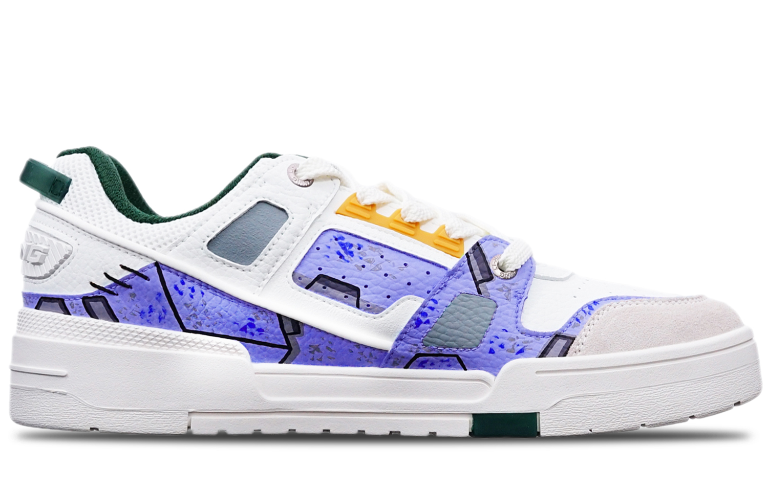 Order [Sepatu Kustom] Li-Ning x Gundam Low 'Cyberpunk Ungu Putih Abu-Abu' AGCR297-5(TeamT-战损高达机械风紫白灰)