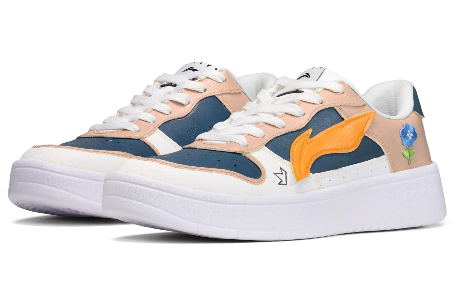 Lookbook 【訂製球鞋】LiNing李寧 卡斯製造 復古撞色 藍色小花 低筒 板鞋 男款 粉藍橙