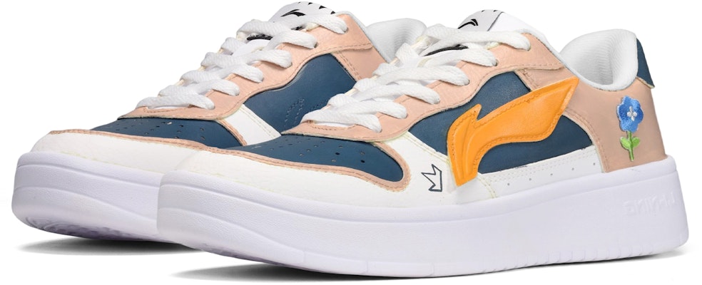 【訂製球鞋】LiNing李寧 卡斯製造 復古撞色 藍色小花 低筒 板鞋 男款 粉藍橙 Lookbook 【訂製球鞋】LiNing李寧 卡斯製造 復古撞色 藍色小花 低筒 板鞋 男款 粉藍橙