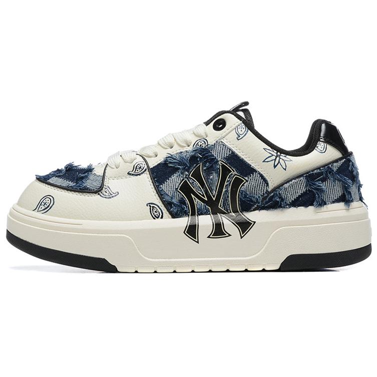[Custom Shoes] MLB Chunky Dad Sneakers 'Yankees White-Blue Jacquard Checkboard Denim'