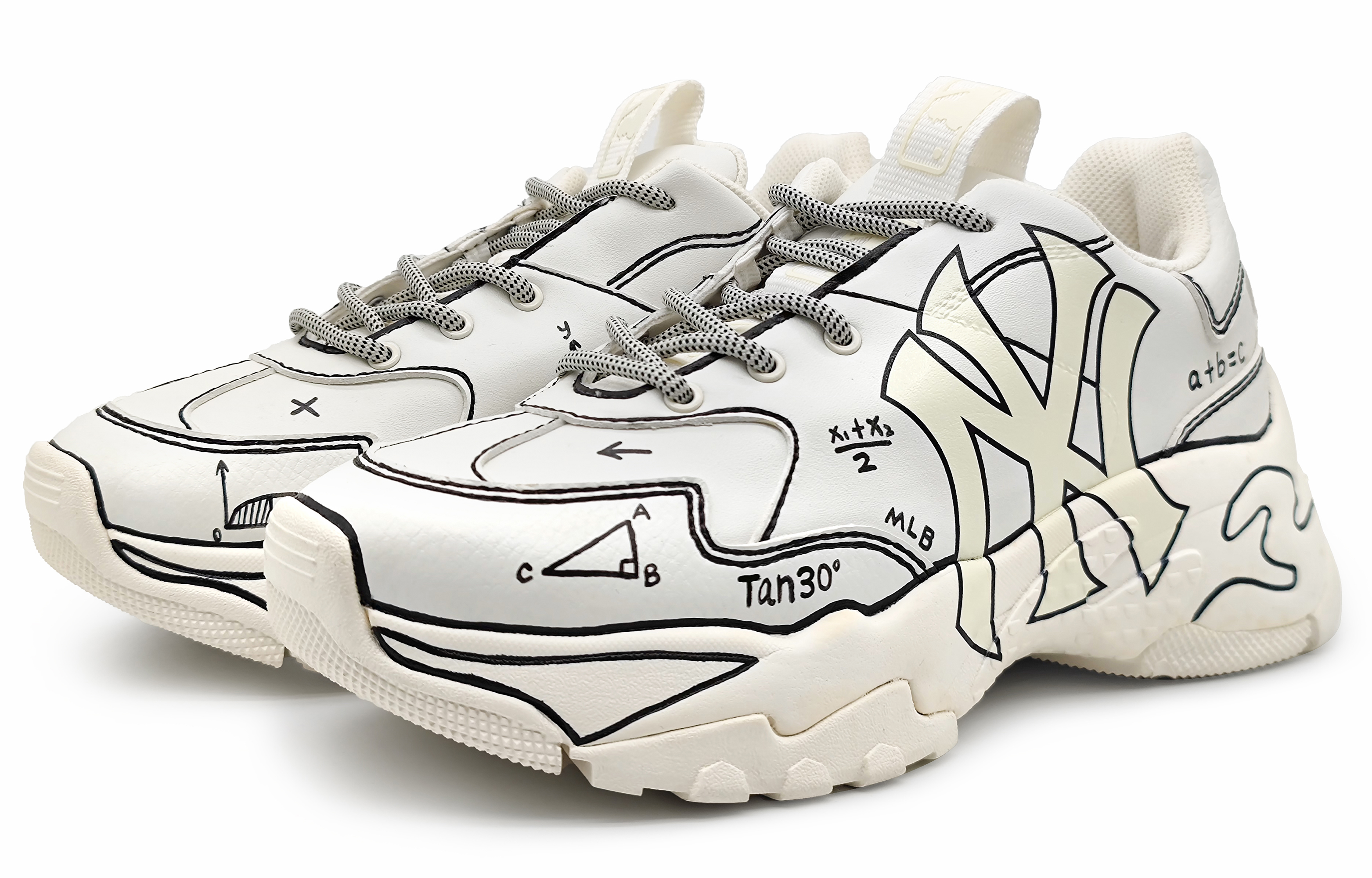 Lookbook 【客製化球鞋】 MLB MLB基礎徽章 科學之旅 數學解謎挑戰 二次元 復古印花 防滑耐磨 低筒 帆布鞋 男女款 黑白