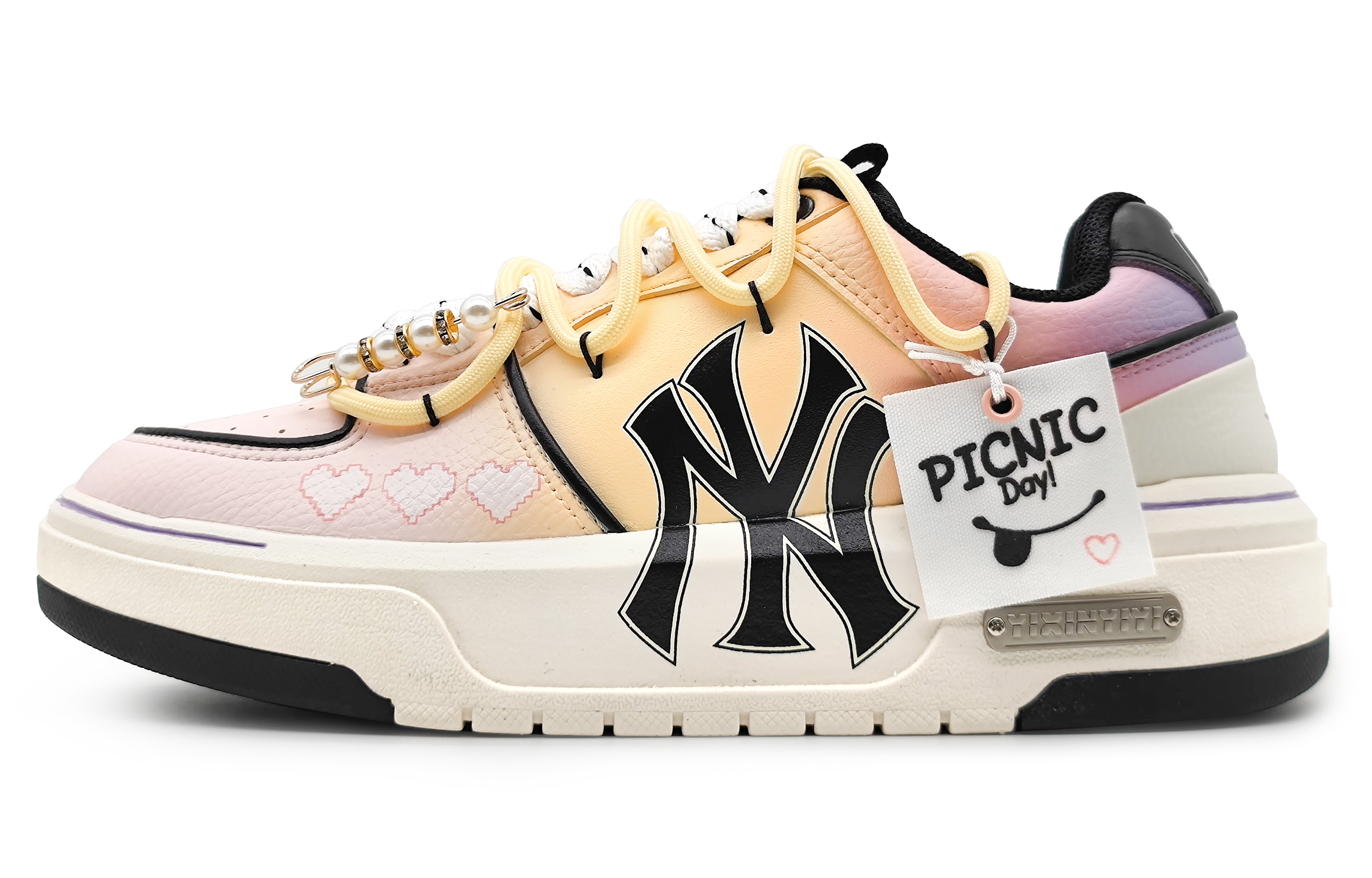 Buy 【定製球鞋】 MLB 紐約洋基隊 數碼愛心 漸變解構 刺繡標籤 可拆卸 增高 低筒 板鞋 男女同款 黃粉紫