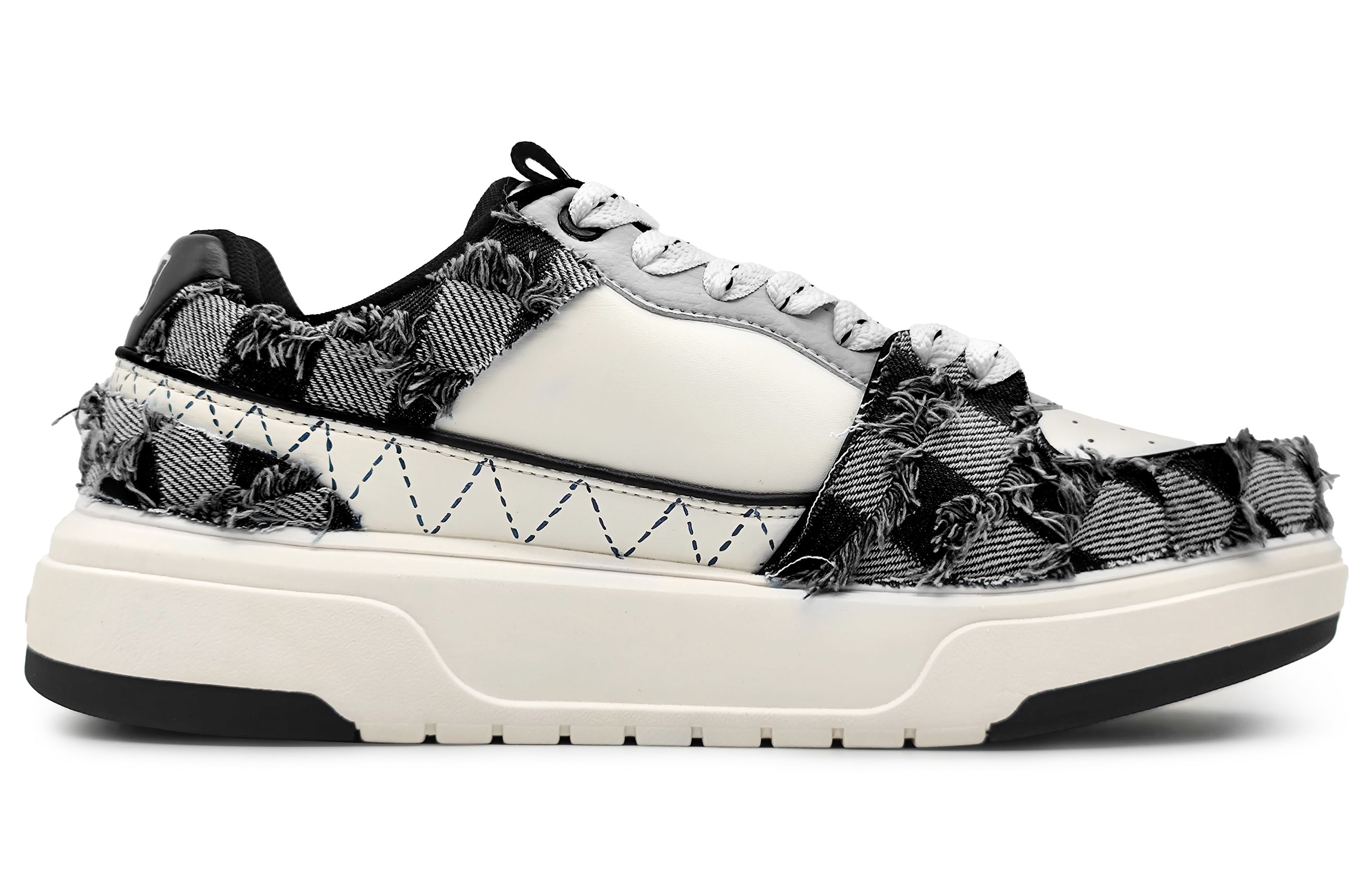 Order 【訂製籃球鞋】MLB 紐約洋基隊 西部牛仔 棋盤格提花牛仔布貼 增高 低筒 板鞋 男女同款 米黑