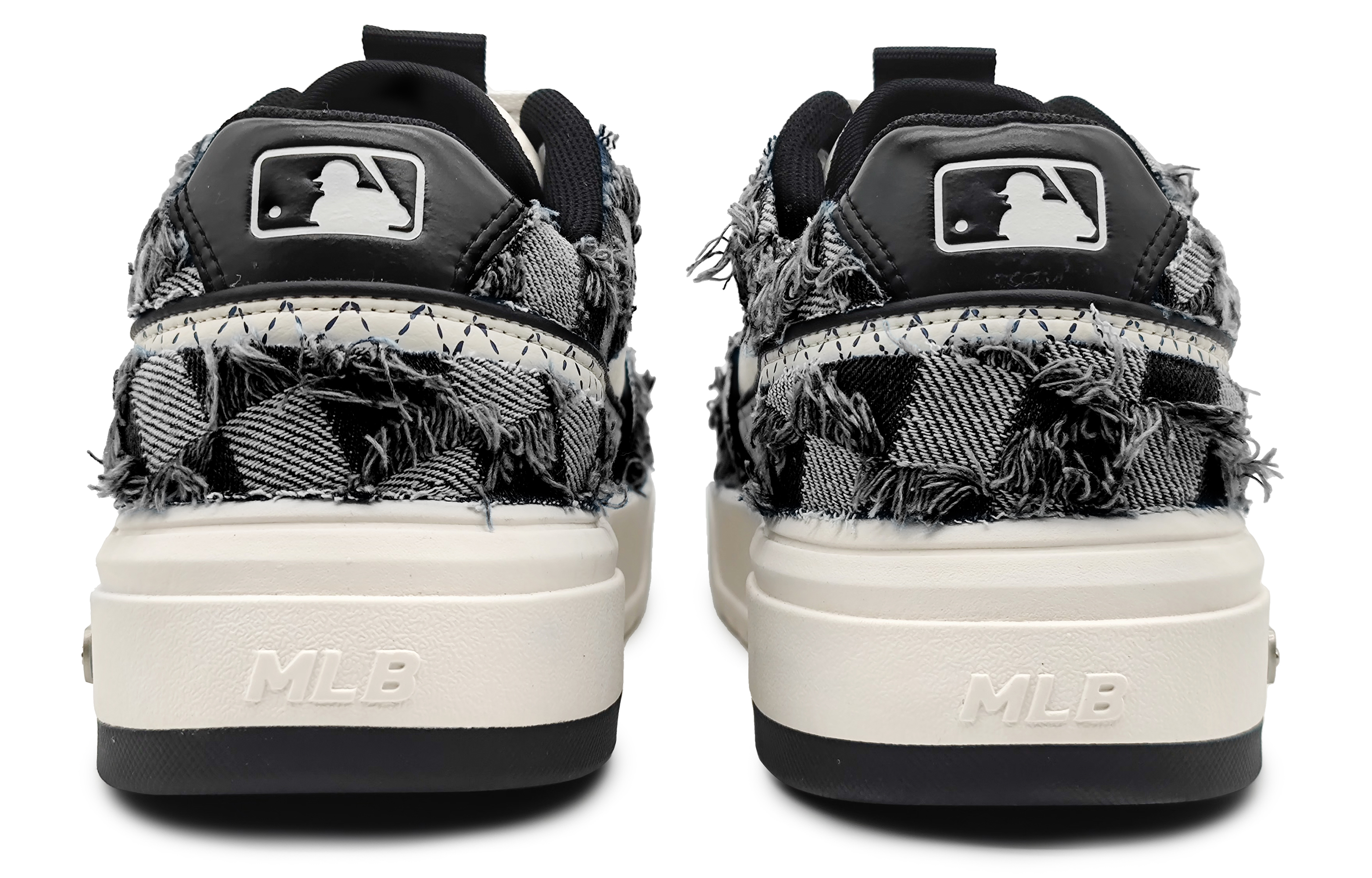 Purchase 【訂製籃球鞋】MLB 紐約洋基隊 西部牛仔 棋盤格提花牛仔布貼 增高 低筒 板鞋 男女同款 米黑