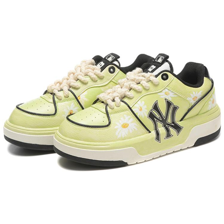 Lookbook 【定製球鞋】MLB 紐約洋基隊厚底 小菊花 繪畫 耐磨增高 低筒 板鞋 男女同款 抹茶黃綠
