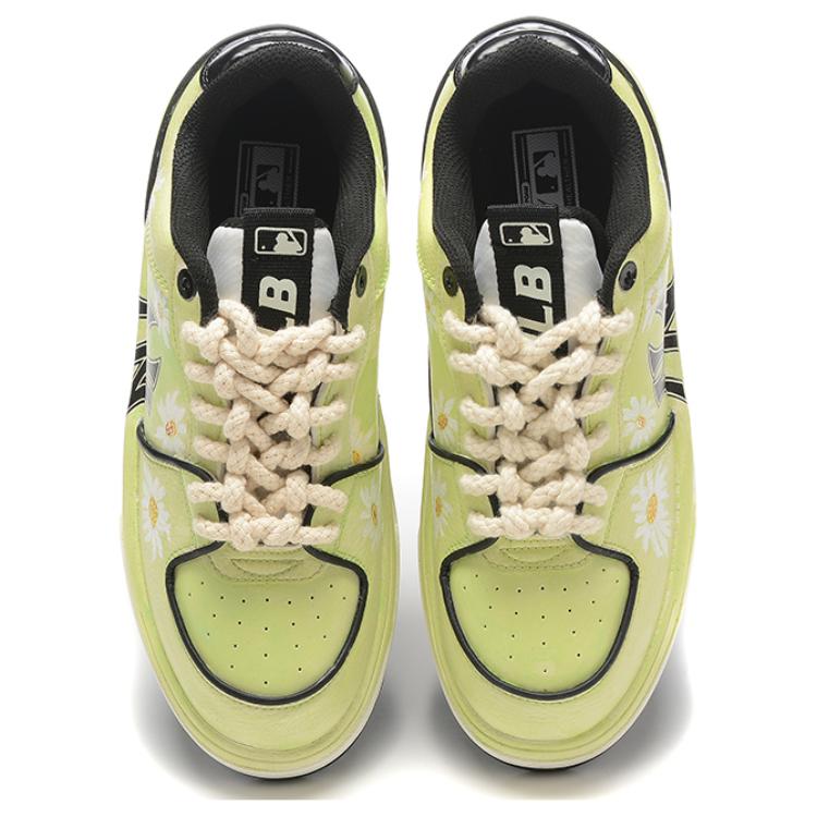 Shop 【定製球鞋】MLB 紐約洋基隊厚底 小菊花 繪畫 耐磨增高 低筒 板鞋 男女同款 抹茶黃綠