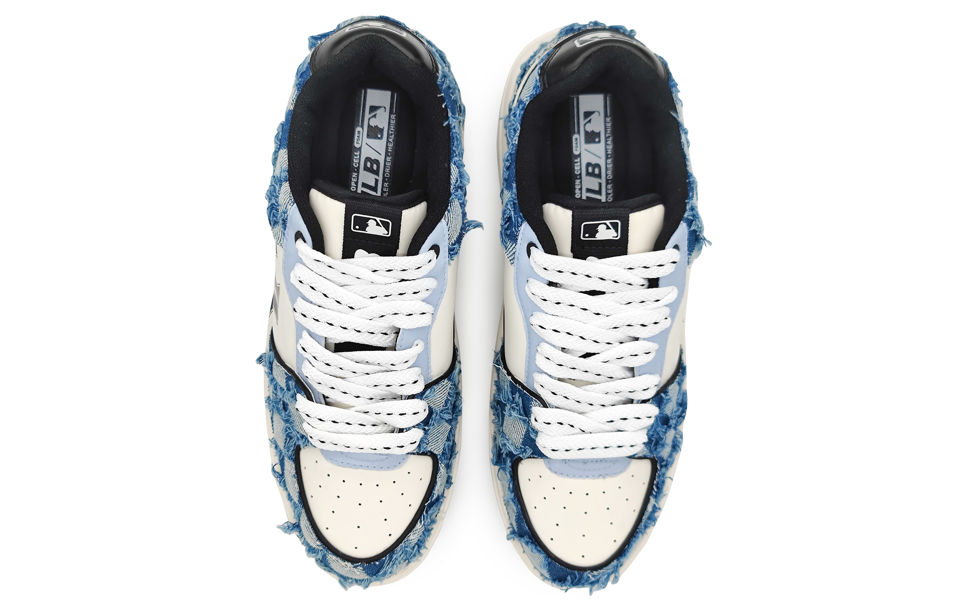 Shop [Sepatu Kustom] MLB x Sneakers Kustom 'Denim Kotak-Kotak Koboi Barat' 3ASXCA12N-50WHS(Team16-西部牛仔蓝)