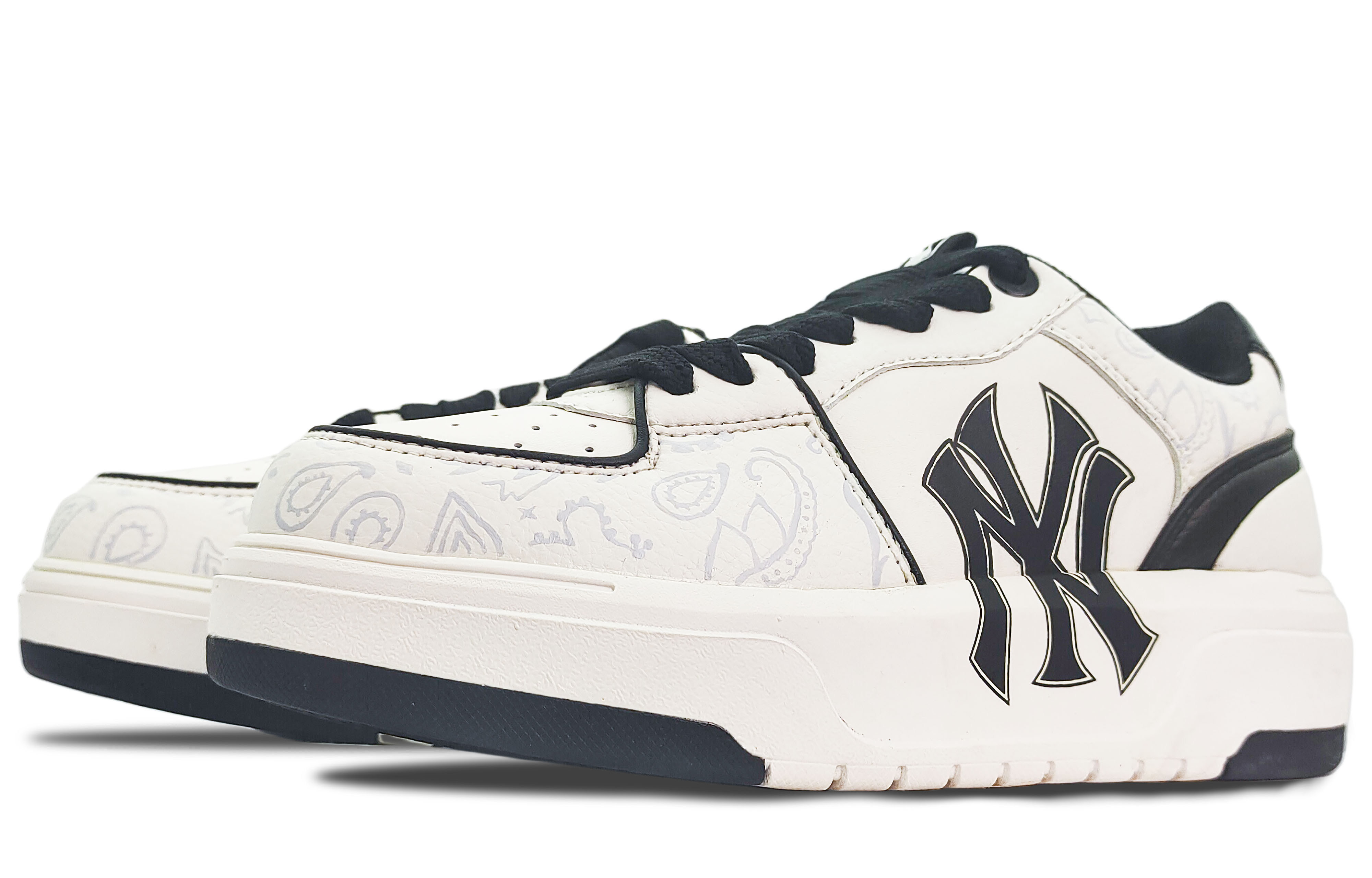 Lookbook [Sepatu Kustom] MLB Yankees Low 'Hitam Paisley - Putih' 3ASXCA12N-50WHS(Team188-黑色腰果花)