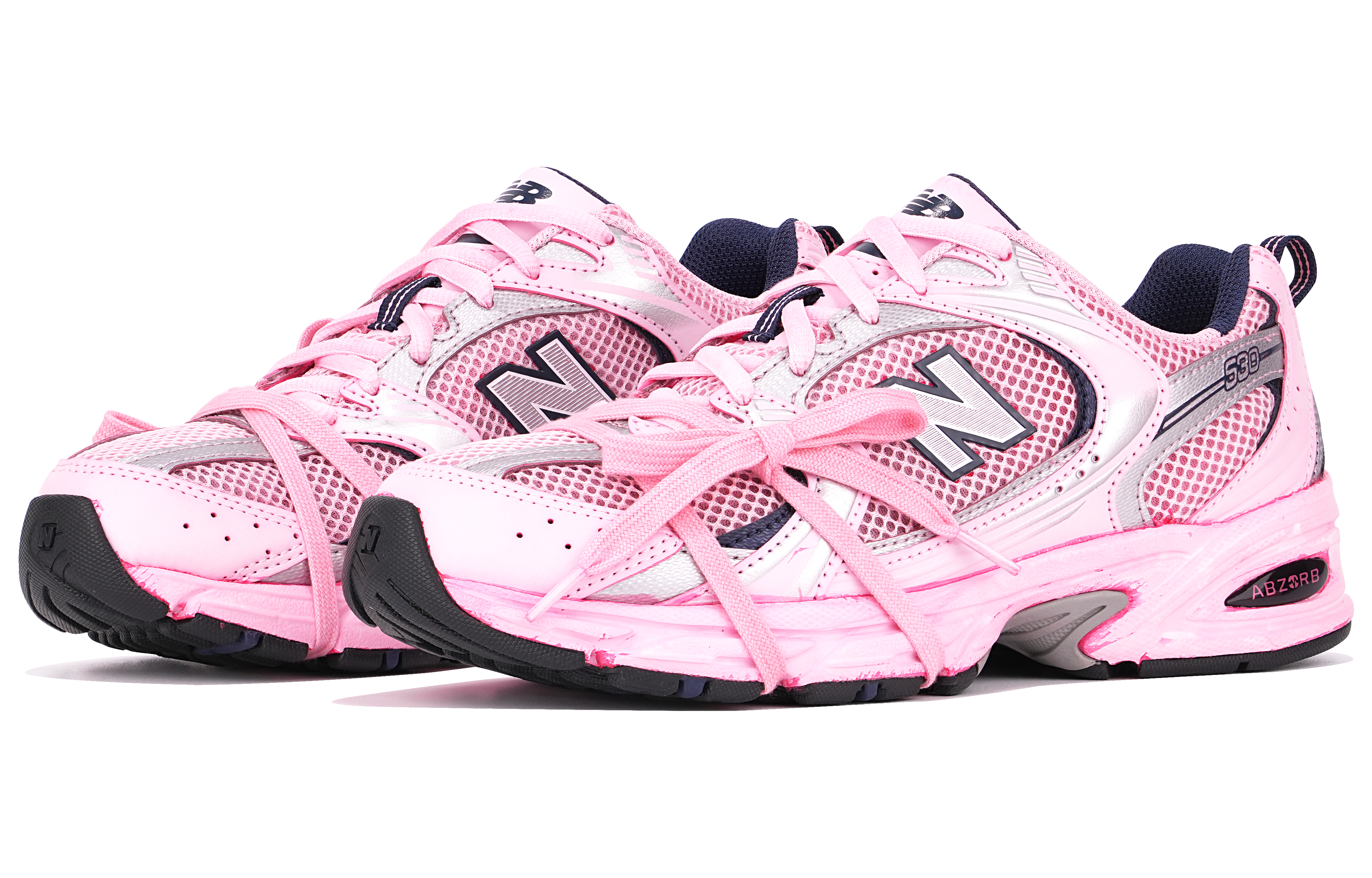 Shop [Custom Sneakers] New Balance 530 ''Barbie Splash-Dyed'' MR530SG(TeamTen-530粉白银S-BOX)