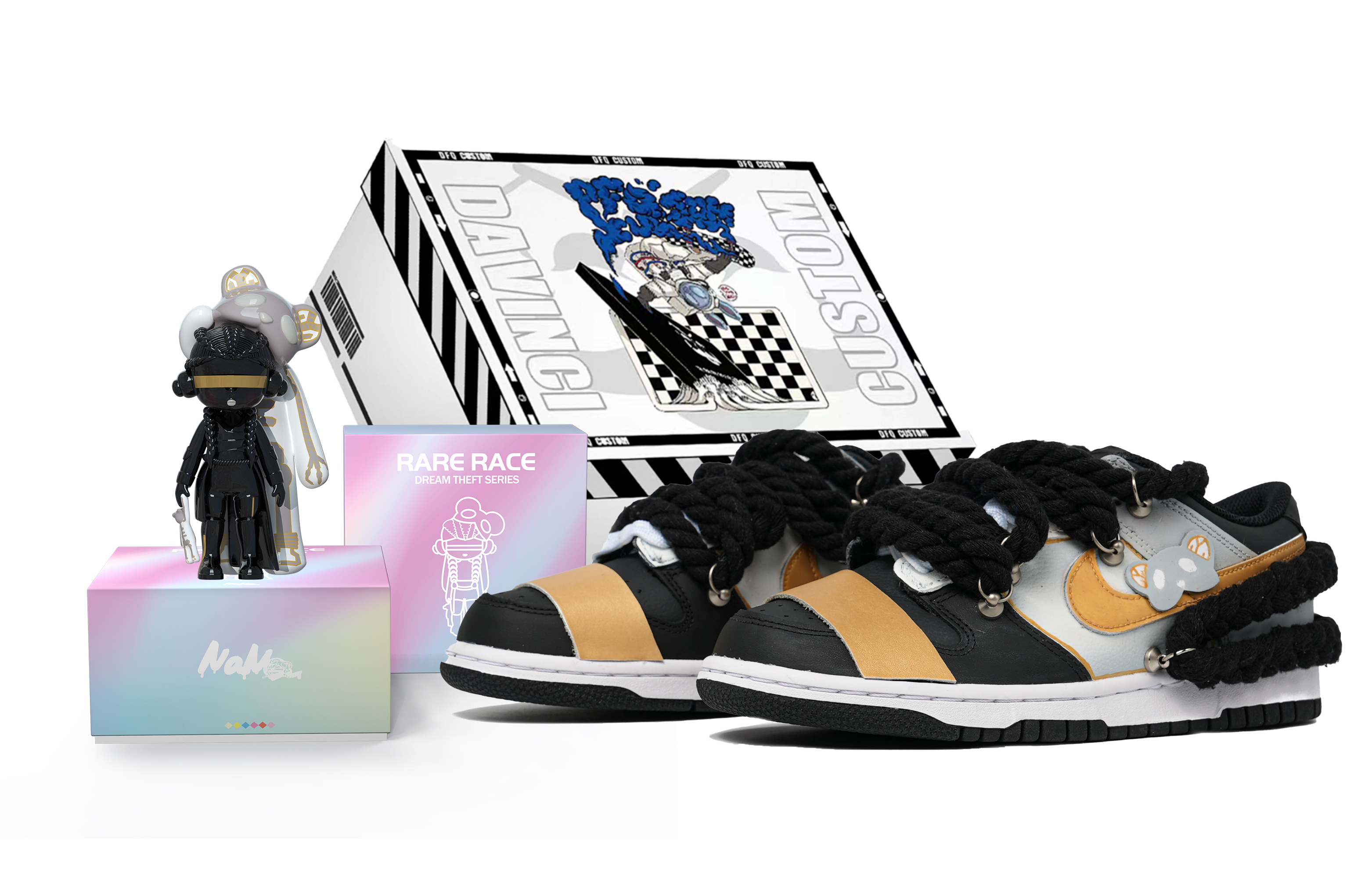 Buy [カスタムシューズ] Nike 希有人种潮玩 x Dunk Low Retro 'ブラックゴールドコントラクト' DJ6188-002(TeamM-男款黑色契约联名)