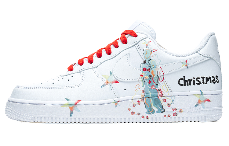 Buy [Sepatu Custom] Nike 野鹤制造 x Air Force 1 Low 'Graffiti Christmas Putih Biru' CW2288-111(TeamB-男款人物圣诞)