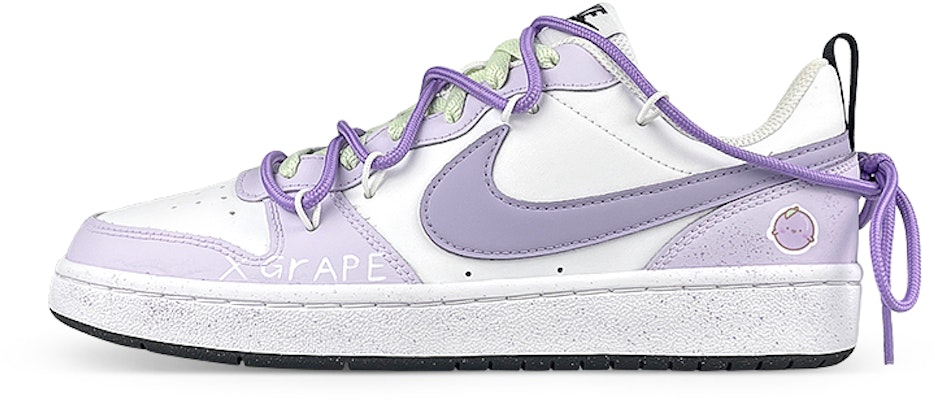【訂製球鞋】Nike Court Borough Low2 是在玩鞋 x 元氣食堂 小葡萄 解構 低筒 板鞋 GS 白紫 Buy 【訂製球鞋】Nike Court Borough Low2 是在玩鞋 x 元氣食堂 小葡萄 解構 低筒 板鞋 GS 白紫