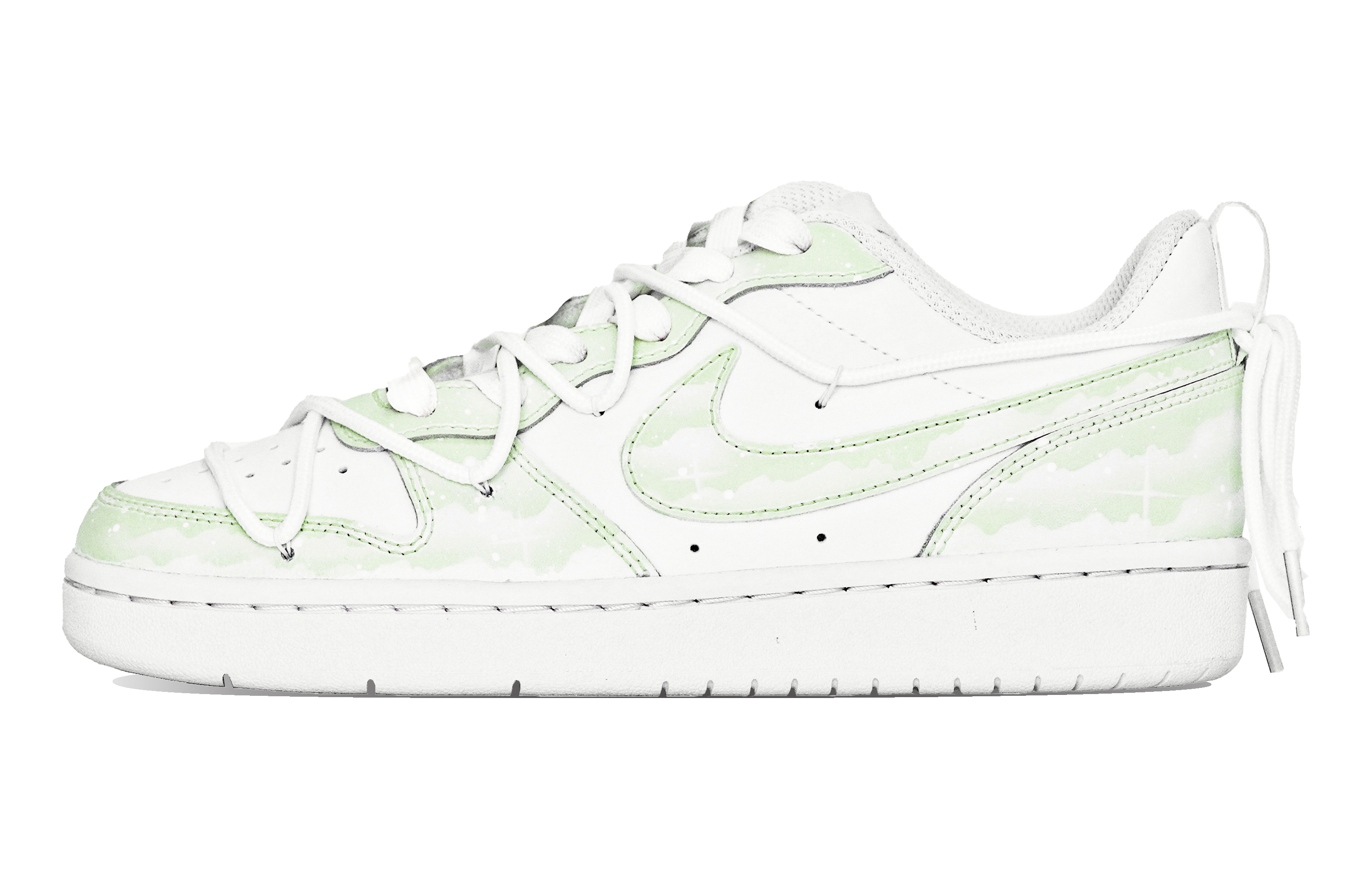 Order 【客製球鞋】Nike Court Borough ABLOODING 解構星空系列 綠色星空 星辰大海 抹茶奶綠 低筒 板鞋 GS 綠
