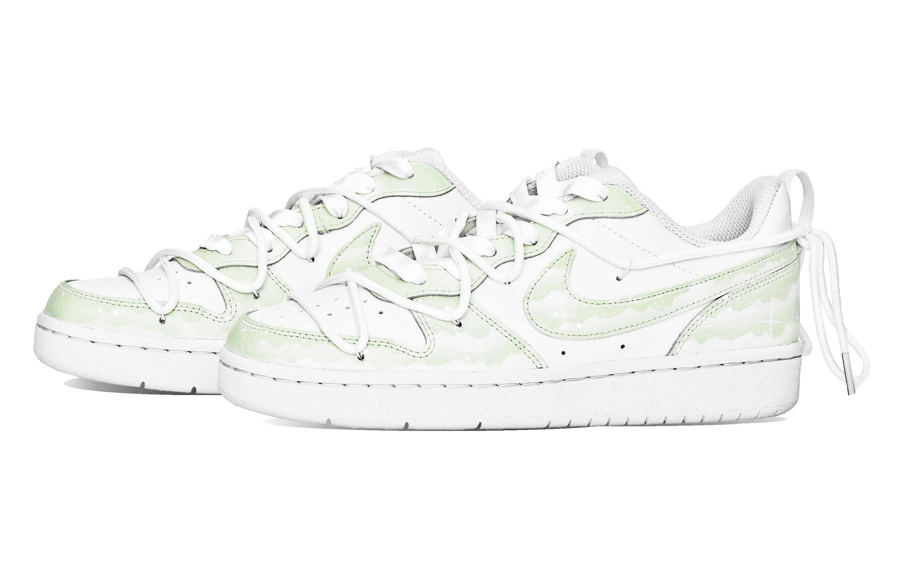 Shop 【客製球鞋】Nike Court Borough ABLOODING 解構星空系列 綠色星空 星辰大海 抹茶奶綠 低筒 板鞋 GS 綠