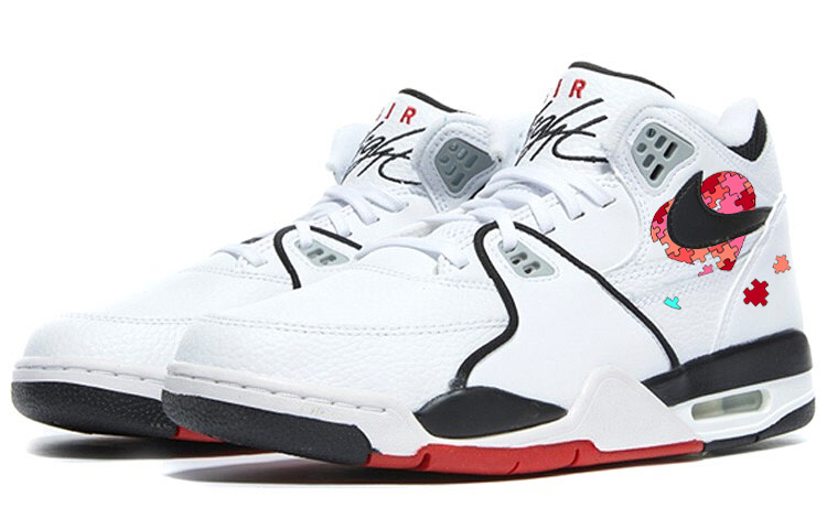 Lookbook 【自訂球鞋】 Nike Air Flight 89 積木愛心 潮流百搭 防滑耐磨 高筒 復古籃球鞋 男女款 白黑紅