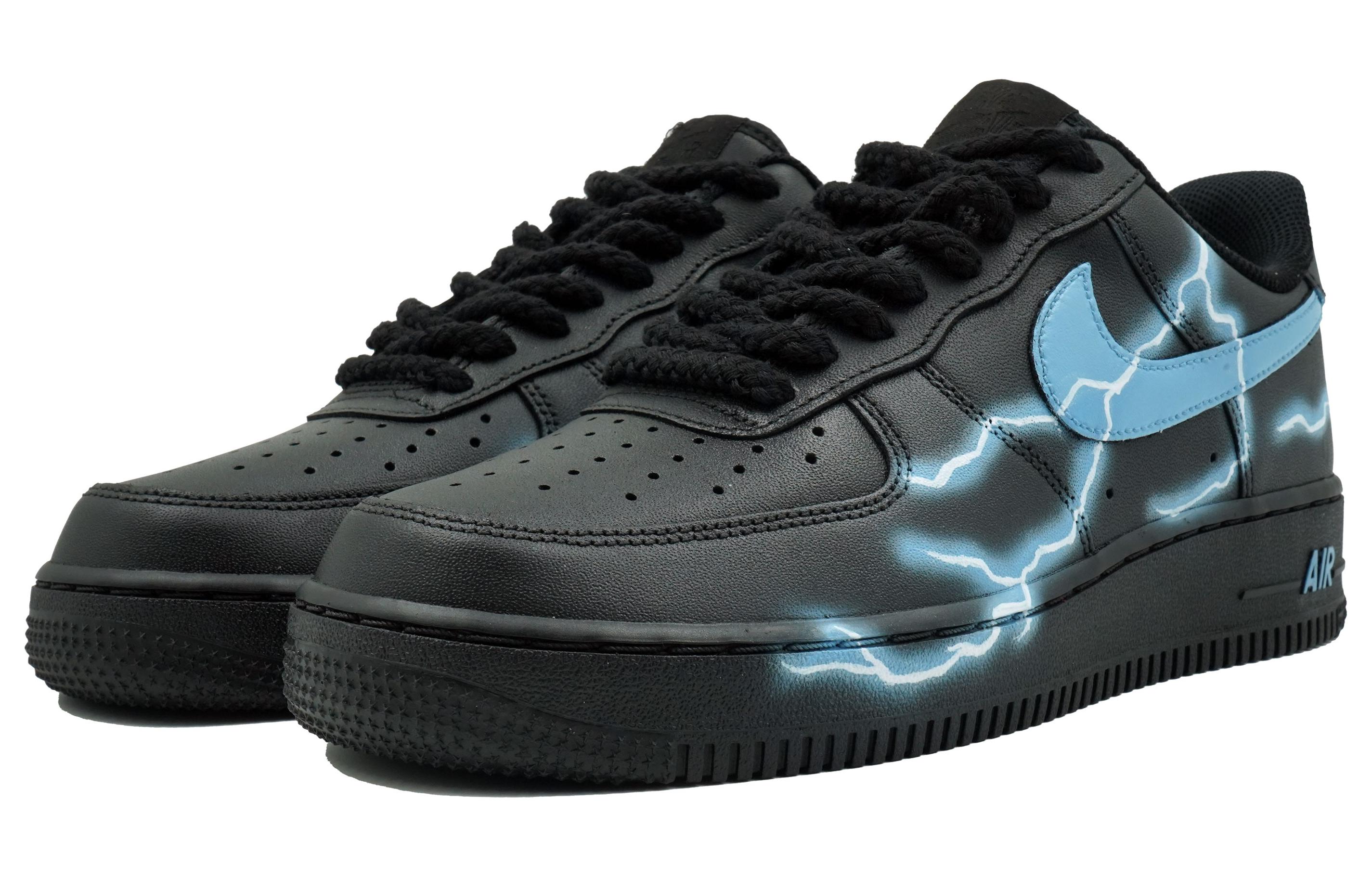 Shop [Kasur Khusus] Nike Air Force 1 '07 'Hitam Samurai Biru' CW2288-001(Team113-蓝电光)