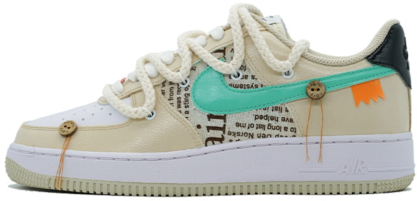 【定制球鞋】Nike Air Force 1 '07 旧時代 英倫風 復古 英文布貼 報紙時尚 綠勾橙標 縫合鈕扣 解構雙鞋帶 低幫 板鞋 男女同款 白藤黃 Buy 【定制球鞋】Nike Air Force 1 '07 旧時代 英倫風 復古 英文布貼 報紙時尚 綠勾橙標 縫合鈕扣 解構雙鞋帶 低幫 板鞋 男女同款 白藤黃