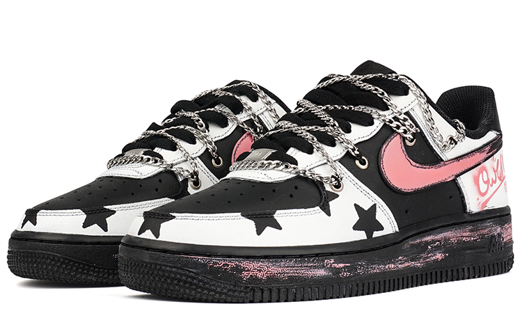Lookbook [カスタムシューズ] ナイキ エアフォース1 '07 'Y2K グラフィティ ブラック-ピンク' CW2288-001(Team拾柒-男款低帮Y2K板鞋黑粉)