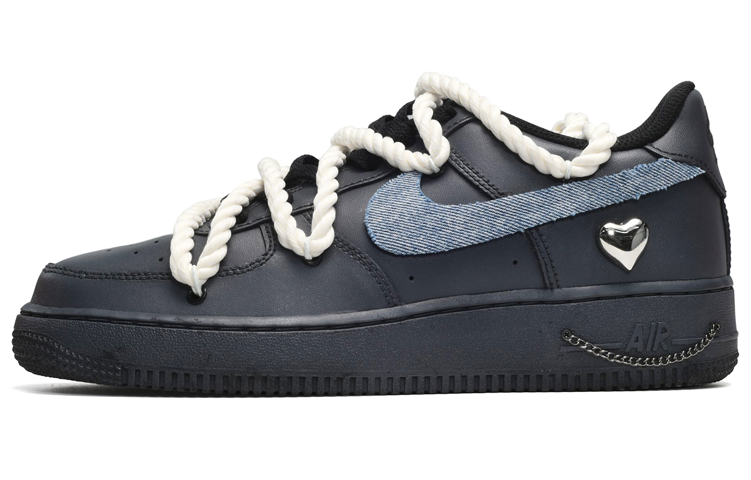 Buy 나이키 에어포스 1 '07 메탈릭 하트 블랙-블루 (커스텀) CW2288-001(TeamE-男款金属心黑蓝)