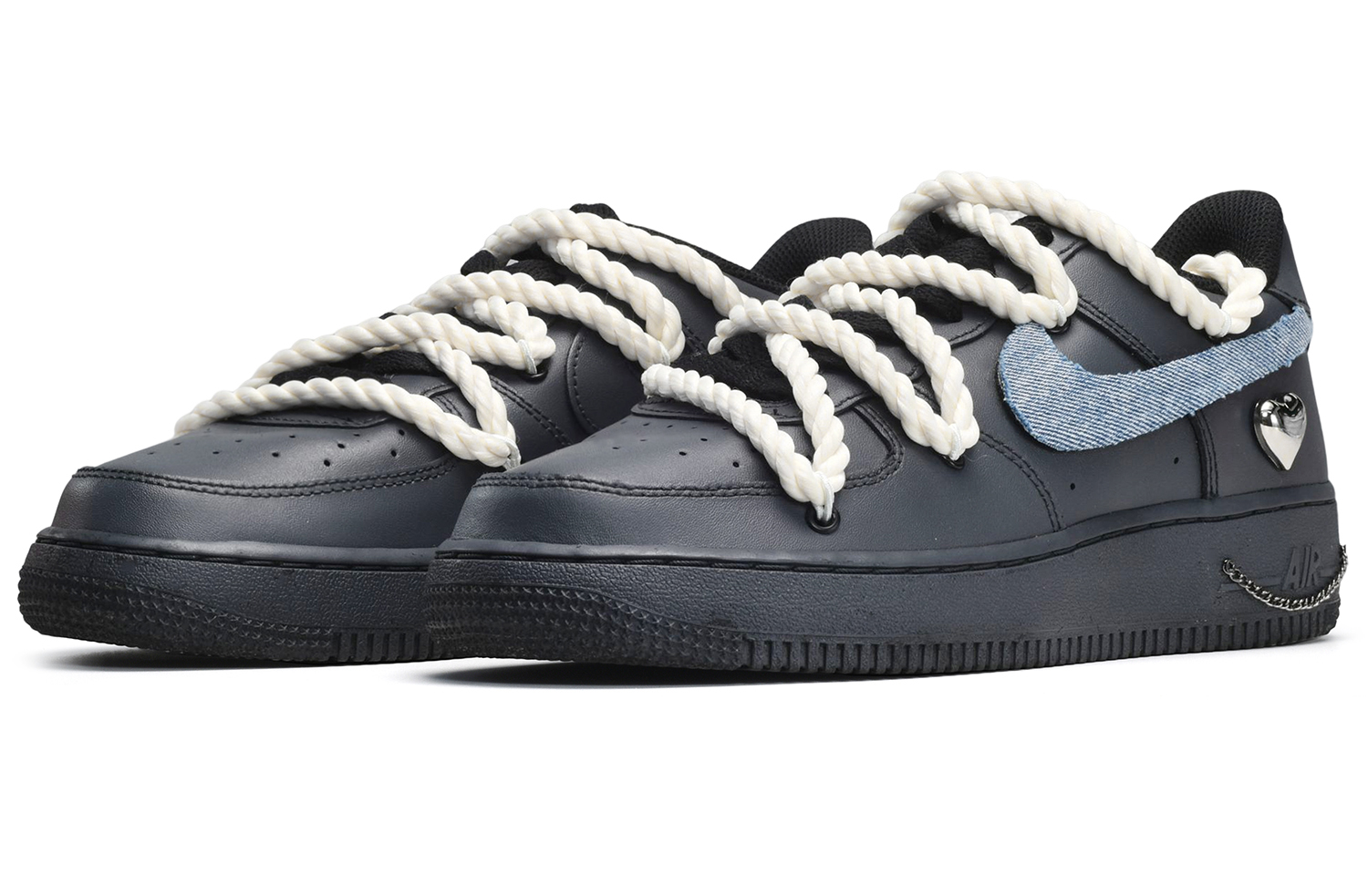 Lookbook 나이키 에어포스 1 '07 메탈릭 하트 블랙-블루 (커스텀) CW2288-001(TeamE-男款金属心黑蓝)