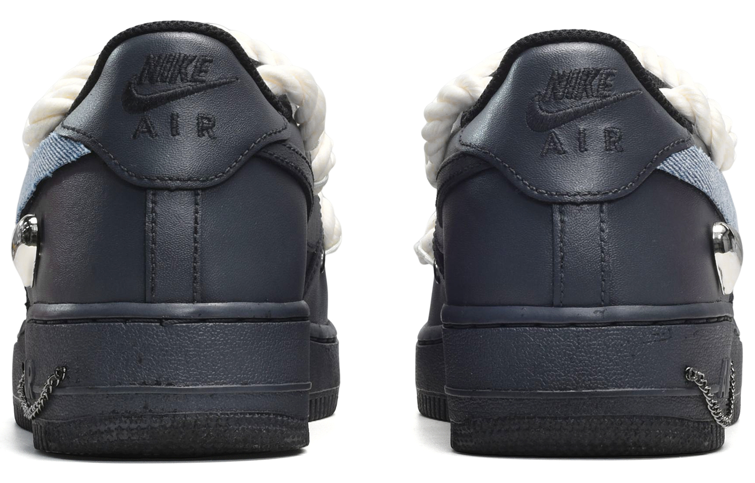 Shop 나이키 에어포스 1 '07 메탈릭 하트 블랙-블루 (커스텀) CW2288-001(TeamE-男款金属心黑蓝)