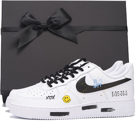 【訂製球鞋】 Nike Air Force 1 vibe風 塗鴉 百搭潮流 包覆性防滑 低筒 板鞋 GS 黑白 Buy 【訂製球鞋】 Nike Air Force 1 vibe風 塗鴉 百搭潮流 包覆性防滑 低筒 板鞋 GS 黑白