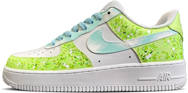 【定製球鞋】Nike Air Force 1 LE (GS) 空軍一號 幻想叢林 漸變 樹葉 手繪塗鴉 低幫 白綠 Buy 【定製球鞋】Nike Air Force 1 LE (GS) 空軍一號 幻想叢林 漸變 樹葉 手繪塗鴉 低幫 白綠