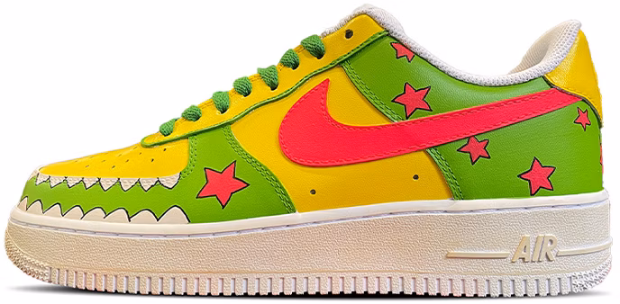 custom-shoes-nike-air-force-1-le-shark-teeth-colorful-stars-cartoon-oxidized-hand-painted-graffiti