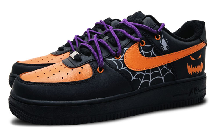 Lookbook [Kasut Custom] Nike Air Force 1 Low -Lantern 'Samurai Hitam - Halloween Labah-labah Jack-o' CW2288-001(Team-S鬼脸南瓜)