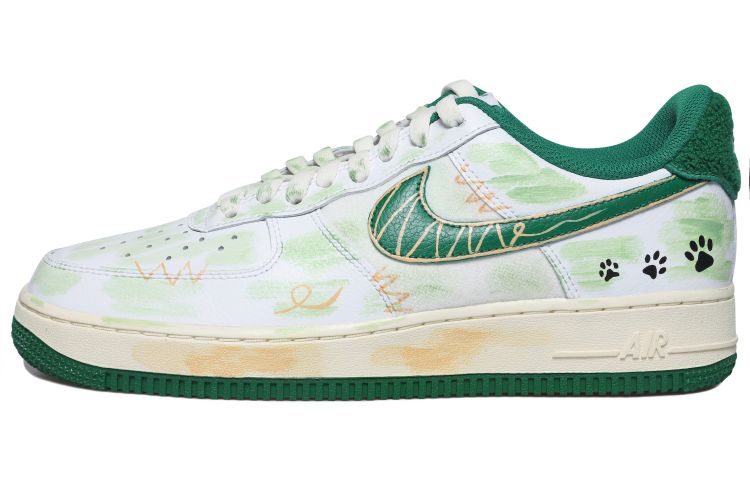 [Custom Shoes] Nike Air Force 1 Low 07 LV8 'White Green Gold Doodles'