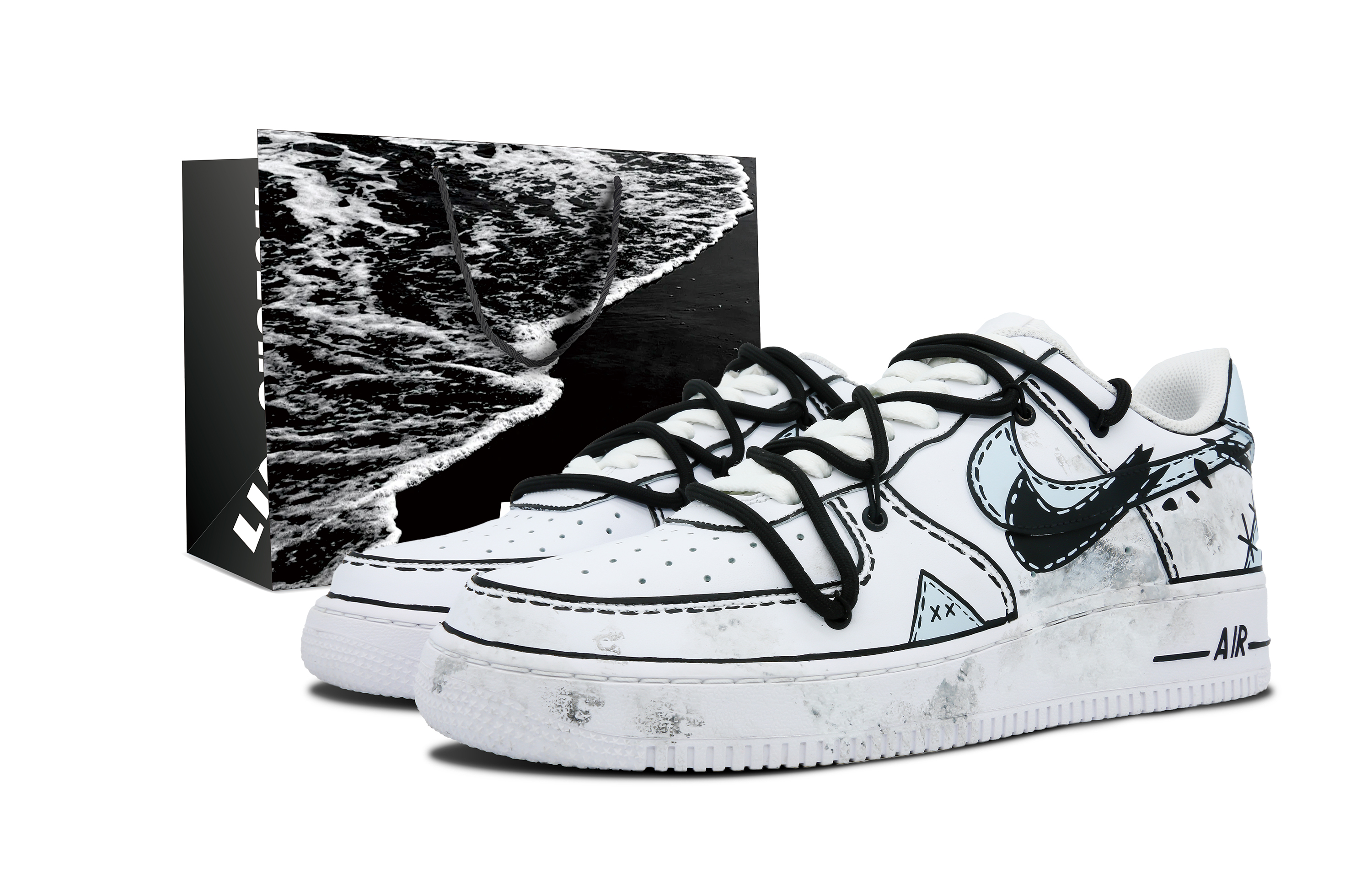 [Custom Shoes] Nike Air Force 1 Low '07 'Black Beach Tote Denim Patch'