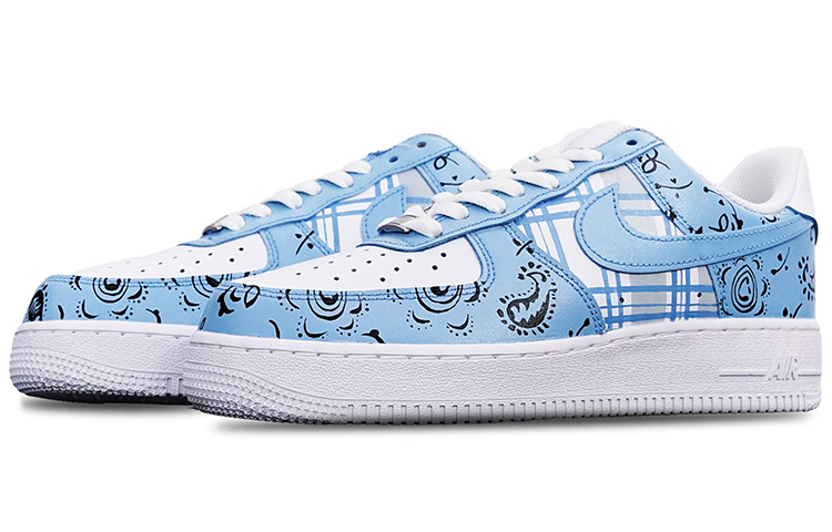 Lookbook [カスタムシューズ] ナイキ エアフォース 1 ロー '07 'ブループレイドカシュー花' CW2288-111(TeamT-格纹腰果花S-BOX)