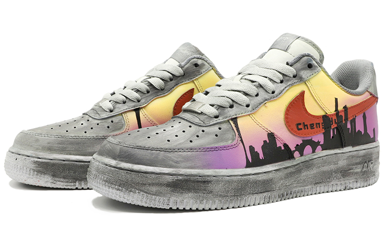 Lookbook [Kasut Kustom] Nike Air Force 1 Low '07 'Eksklusif Chengdu - Kelabu Ungu Kuning' CW2288-111(TeamM-男款成都城市限定灰紫黄)