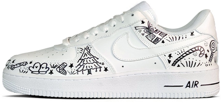 【定製球鞋】Nike Air Force 1 Low '07 空軍一號 聖誕平安夜塗鴉 低筒 板鞋 男款 黑白 Buy 【定製球鞋】Nike Air Force 1 Low '07 空軍一號 聖誕平安夜塗鴉 低筒 板鞋 男款 黑白