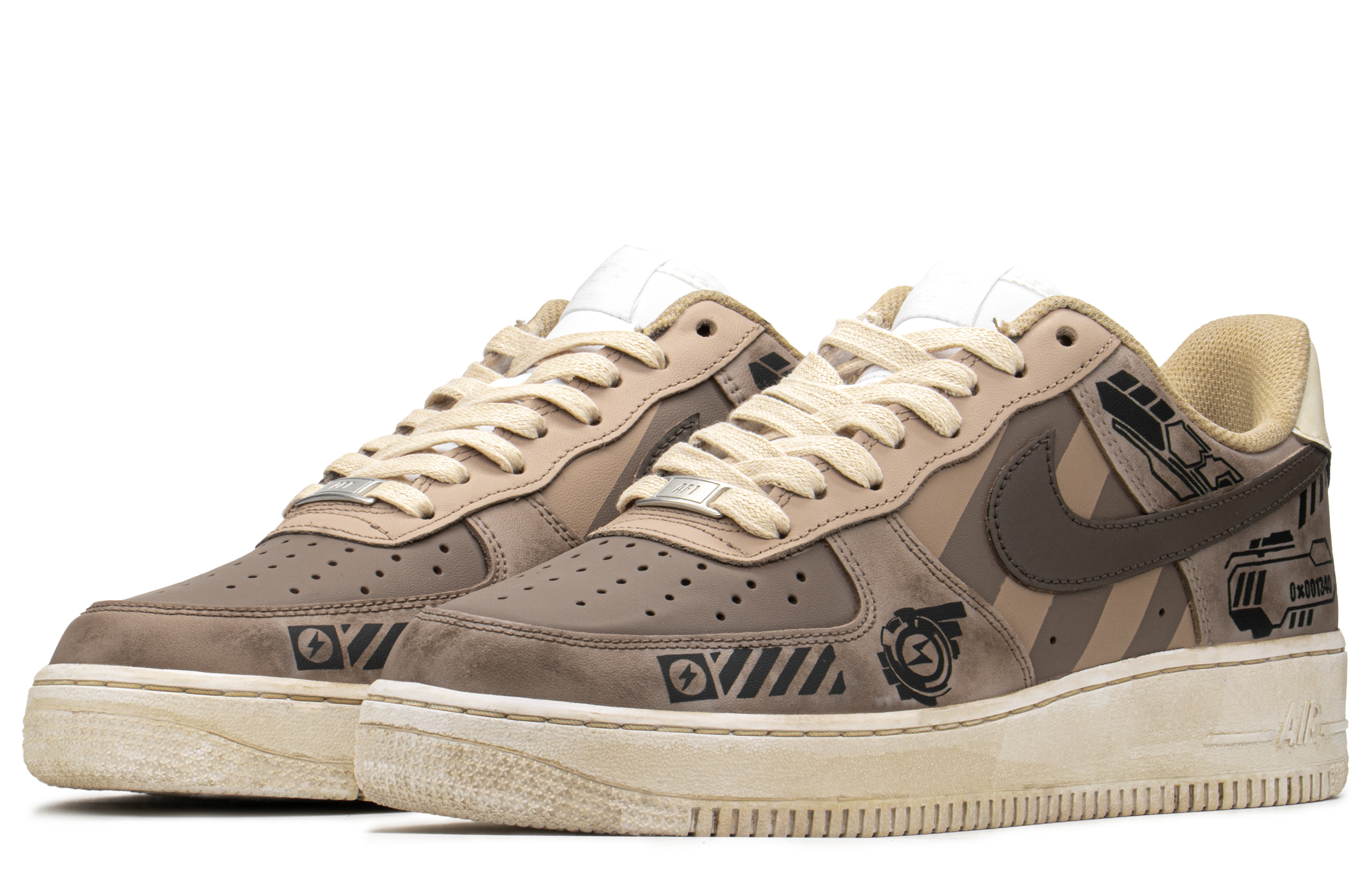 Lookbook [カスタムシューズ] ナイキ エアフォース1 ロー '07 '手描きヴィンテージ機械' CW2288-111(TeamA-AF做旧机械S-BOX)