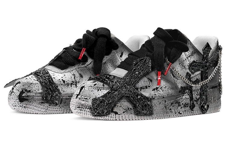 Lookbook [定制鞋] 耐克空军一号低帮 '07 '暗黑哥特' CW2288-111(TeamY-男款十字架黑灰)