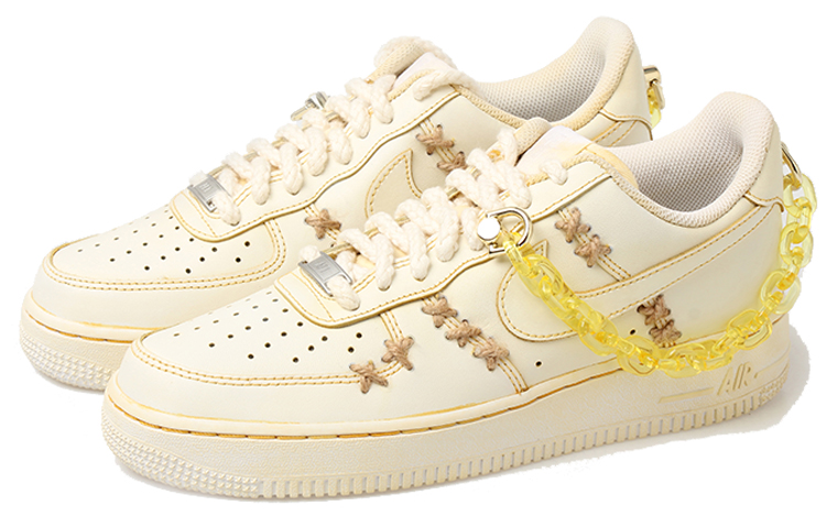 Lookbook [Kasut Custom] Nike Air Force 1 Rendah '07 'Dyed Vibe Chain Hemp Anyaman Kuning' CW2288-111(Tean拾玖-男款浸染做旧链条黄)