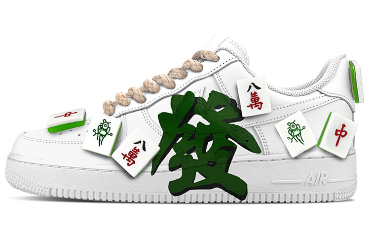 Buy 【定製球鞋】Nike Air Force 1 Low 07 空軍一號 恭喜發財 麻將立體裝置"發"財鞋 國潮 手繪 情侶款 低幫 板鞋 男款 綠白