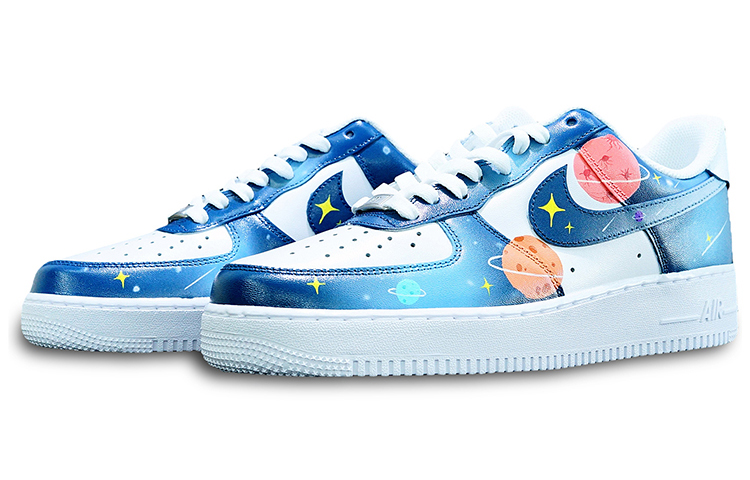 Lookbook カスタムシューズ] ナイキ エア フォース 1 ロウ '07 'グラデーション ハッピープラネット' CW2288-111(TeamT-男款快乐星球蓝白)